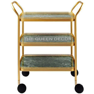 Carrito de servicio con acabado dorado de vino dorado con forma de rectángulo de Metal de acero inoxidable duradero de alta calidad - Product Image 1