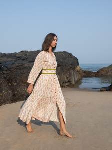 Vestido Maxi Floral Estampado a Mano con Bloques de Algodón Orgánico, Vestido de Verano Bohemio - Product Image 3