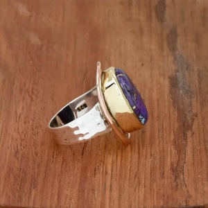 Purple Oyster Copper Turquoise Oval <b>Ring</b> 925 Sterling Silver Two Tone Bohemian Anniversary <b>Ring</b> - Product Image 4