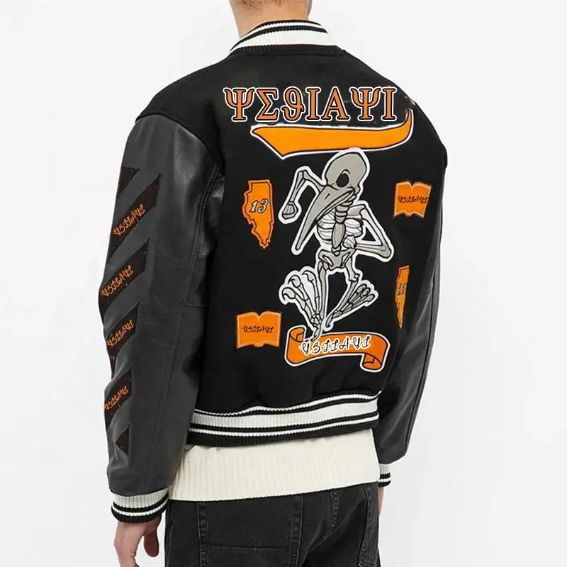 Hochwertige individuelle Patches Logo Baseball Bombers Jacket schwarz Chenille Applique Patches bestickt Letterman Varsity Jacket