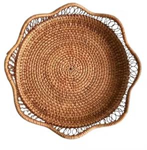 Bol en rotin à bord de fleur de luxe bol tissé à la main pour fruits collations noix cuisine stockage table usage domestique de l'inde - Product Image 4