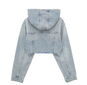 Top Quality Long <b>Sleeve</b> Less Cropped Denim <b>Jackets</b> With Hood Street Wear Fashion Jeans <b>Jackets</b> for <b>Women</b> High Quality - Product Image 6