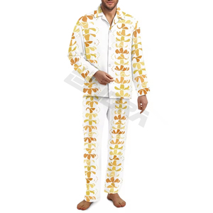 Envío de la gota Ropa Hawaii Estampado de flores Botón de los hombres Ropa de dormir Trajes Conjuntos de pijamas suaves y cómodos - Product Image 5