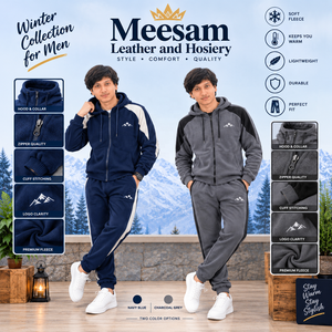 <b>Men's</b> Winter Zip-Up Hoodie & Pants Set <b>Navy</b> Blue Charcoal Grey <b>Fleece</b> Tracksuit Casual Wear - Product Image 1