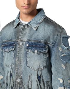 Chaqueta vaquera Raw Edge Hem Big Ripped Distressing Design Chaqueta vaquera para hombres - Product Image 1