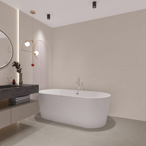 Best Seller 600x600 Colección Diseño moderno Azulejo de porcelana mate esmaltado vietnamita Aspecto de cemento beige claro para pisos - Product Image 2