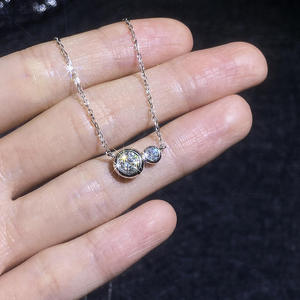 Collier en argent sterling 925 avec chaîne à maillons en moissanite, pendentif bulle française, 2 pierres, charme de luxe, cadeau de mariage, bijoux fins pour femmes - Product Image 4