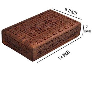 Viking Home & trang trí thủ công bằng gỗ hình chữ nhật khắc phức tạp lưu niệm kho nâu tay khắc cây của cuộc sống hộp gỗ - Product Image 5