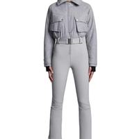 Combinaison de ski imperméable blanche pour femme avec fermeture éclair et taille cintrée, en nylon et spandex