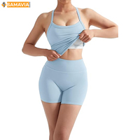 Ensemble de sport SAMAVIA personnalisé pour femme : Legging taille haute respirant, crop top et ceinture, survêtement sans couture, anti-bactérien