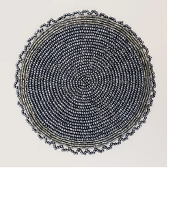 Set de table rond en verre fait main, perlé, argenté et doré avec des perles blanches, 14 pouces, écologique - Product Image 2