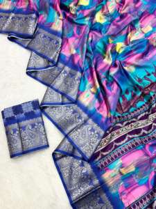 Dola Seda Viscosa Saree Floral Jacquard Borde Impreso digital Estirable Ecológico Uso diario Pañuelos de estilo étnico - Product Image 4