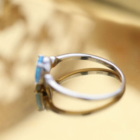 Bague en argent sterling 925 avec opale bleue pour femme, bijou à pierre ovale, faible MOQ, vente en gros