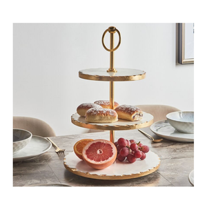 แท่นวางเค้กหินอ่อนรูปทรงกลม3ชั้นหรูหราของตกแต่งงานแต่งงานแกนกลางหินอ่อน - Product Image 1