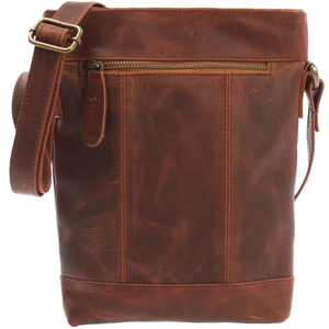 Sac bandoulière élégant en cuir véritable brun ciré style bohème avec rivets et boutons, design écoresponsable, fermeture éclair détachable - Product Image 4