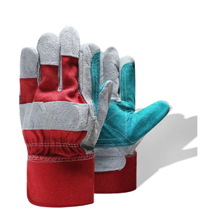 Guantes de cuero de vaca para soldar, guantes de trabajo de protección de seguridad laboral de estilo corto negro, venta al por mayor, doble palma - Product Image 6