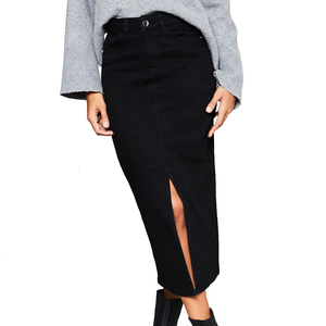 กระโปรงยีนส์ทรงยาวเอวสูงผ่าหน้า สไตล์ลำลอง ราคาโรงงาน รับผลิตแบบ OEM รุ่นใหม่ล่าสุดสำหรับฤดูหนาว เนื้อผ้านุ่มสบาย - Product Image 1