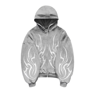 Logo personnalisé fabriqué en usine 100% coton polaire lavage à l'acide en détresse sérigraphie sweat à capuche hiver Streetwear sweat à capuche zippé - Product Image 5