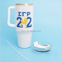 SGRHO Sorority White Bling 40.5 oz Tumbler Cup Sigma Gamma Rho Accessoires pour femmes Bouteille Bling en acier inoxydable