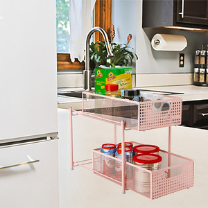 2-Tier Kitchen Drawer Sliding Organizer Shelf Iron <b>Storage</b> Rack with Removable Pull <b>Basket</b> Single Tier <b>for</b> Spice <b>Storage</b> - Product Image 2
