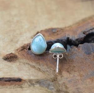 Handmade Classical Stud Earrings 925 <b>Solid</b> <b>Silver</b> Jewelry For Women 925 Sterling <b>Silver</b> Larimar Gemstone Boho Style Earrings - Product Image 4