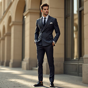 Fabricante profesional Clase Fiesta de doble botonadura Caballero formal Vestido de negocios Hombres Trajes 2 piezas para hombres - Product Image 4