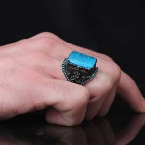 Azuris – bague ottomane en argent sterling 925 avec logo personnalisé pour hommes, pierre noire naturelle, fabriquée à la main en turquie, VALKH1505 - Product Image 1