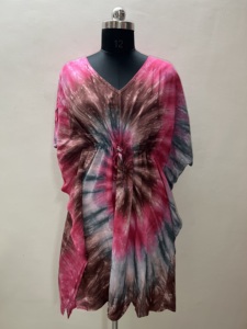 Elegante vestido de caftán de rayón Sexy tamaño libre mujer caftán con cordón ajustable Tie-Dye Bikini Cover-Up para ropa de playa de verano - Product Image 6