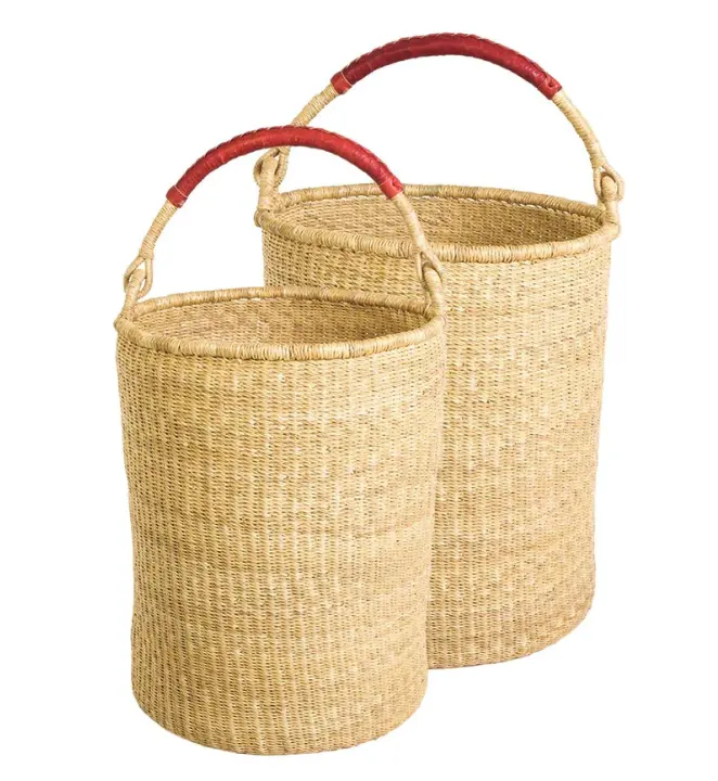 Wholesaler High quality best selling eco-friendly pink & natural bamboo seagrass storage baskets from Vietnam with lid