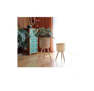 Support d'affichage élégant de pot de jardinière en rotin et en fer pour la maison, l'intérieur et l'extérieur. - Product Image 1