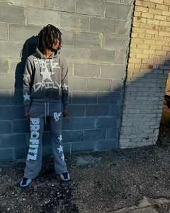 เสื้อฮู้ดแบบมีซิปสำหรับผู้ชายผ้าปักลายแบบสตรีทแวร์ผ้าฟรองเทอร์รี่แอซิดมีซิปรูดตามสั่ง - Product Image 3