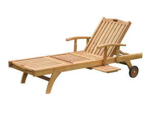 Richmond Indonesia Tumbona de teca Muebles de exterior con ruedas y bandeja lateral para hotel, Villa y Resort - Product Image 3