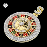 Liontin Roda Roulette Custom Berlapis Perak 925 dan Emas, Hiasan Zirkon, Tanda Dolar Berkilau, Perhiasan Hiphop untuk Pria dan Wanita