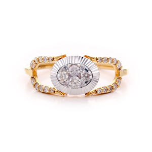 Anillo de Compromiso de Oro Sólido de Lujo con Diseño Ovalado de Rayos de Sol, Anillo de Dos Tonos con Incrustaciones para Boda y Fiesta - Product Image 1