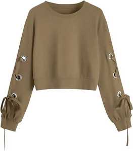 OEM High Quality Womens Plain Color Hoodie Breathable Crop <b>Top</b> Long Sleeve Pullover - Product Image 6