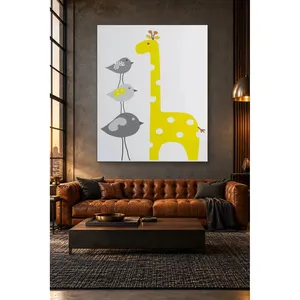 Impresión en lienzo de jirafa amarilla Fida y pájaros grises apilados - Product Image 2