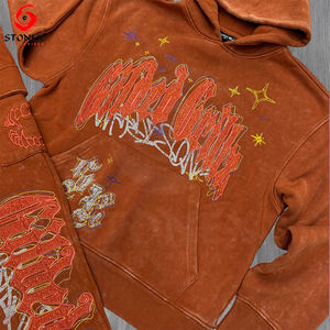 Custom Logo Flare Sweatpants and Zip up Hoodie Two Piece Set Unisex Rhinestone <b>Vintage</b> Men <b>Tracksuit</b> - Product Image 4