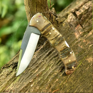 Cuchillo Damasco de Bolsillo en Oferta, Cuchillo Plegable Forjado en Acero Damasco VG10 con Mango de Madera, Cuchillo Personalizado para Exteriores - Product Image 1