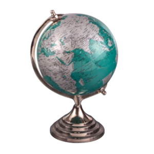 Globo del mundo de metal de aspecto clásico que complementa estanterías vintage o interiores de Oficinas Ejecutivas premium y salas de biblioteca - Product Image 1