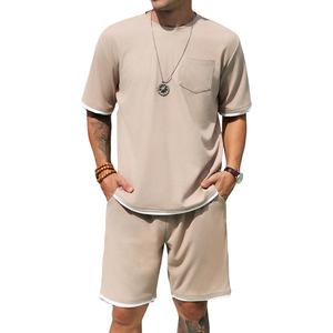 Ensemble décontracté col rond et short survêtement deux pièces pour hommes chemise à épaules tombantes dernier style en vente - Product Image 6