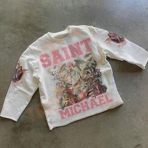 T-shirt imprimé classique en pur coton, chemise à manches longues surdimensionnée, style décontracté urbain, t-shirt imprimé pour les amoureux - Product Image 3