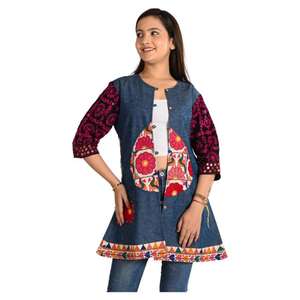 Boho <b>Hippie</b> Denim Embroidery <b>Jacket</b> for Women Handmade Designer Bohemian Denim <b>Jacket</b>, Party Wear Outfit - Product Image 2