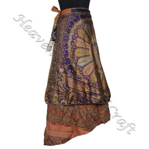 Hot Item Summer 2-Layer Reversible Magic Silk Saris <b>Wrap</b> Long <b>Skirt</b> Indian Vintage Silk Sari Plus Size Adults Beach Vintage Silk - Product Image 6