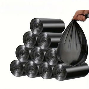 Sacs à ordures en plastique noir recyclé sur rouleau avec élastique inférieur en forme d'étoile pour une utilisation au supermarché - Product Image 1
