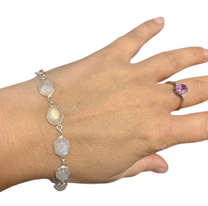 Handmade 925 Solid Sterling Silver Tennis <b>Bracelet</b> for Women Classical <b>Boho</b> Style with Moonstone Gemstone Gift - Product Image 1