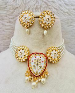 Meenakari Kundan Modern Fusion Wedding <b>Necklace</b> <b>Set</b> Stylish Cute Handmade Heavy Brass Bamboo Unique Design <b>Pearl</b> for Engagement - Product Image 1