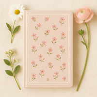 Carnet A5 LABON à imprimé floral rose, bordure en dentelle, design romantique de petites fleurs, journal en tissu pour cadeau et écriture quotidienne