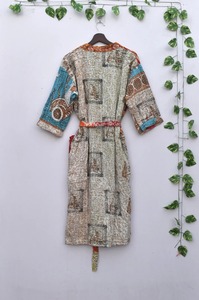 Veste indienne VIntage Kantha, kimono long Kantha, Peignoir Bohème Kantha Kimono Femme, Veste Ouverte Manteau Vintage Fait Main - Product Image 6