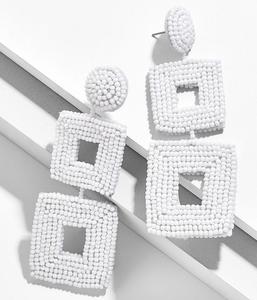 Boucles d'oreilles pendantes de forme circulaire de couleur blanche, en perles de rocaille tissées, style géométrique, bijoux tendance, distributeur en gros - Product Image 2