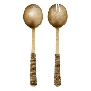 Ensemble de service à salade en métal moderne avec poignée en bois Ustensile de service design pour la salle à manger Chic Home Essential - Product Image 4